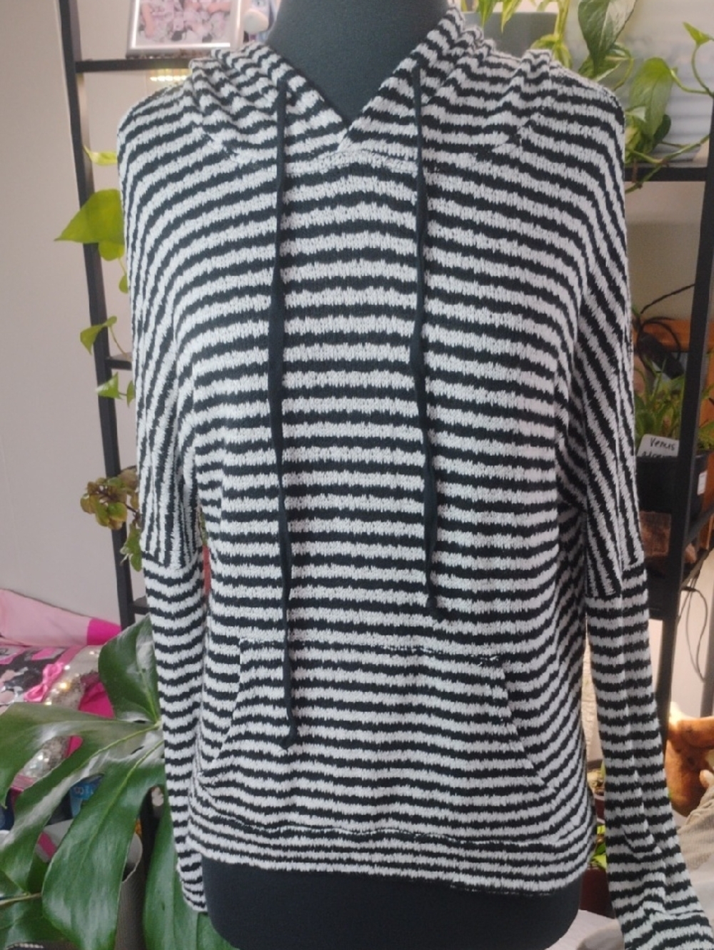 Essentials Black and White Striped Hooded Pullover